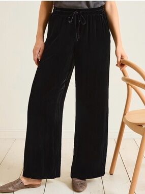 Venezia Jeans Silk Blend Straight Cut Velvet Drawstring Pants Black Size 14/16